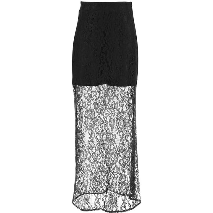 Black Sheer Lace Midi Skirt