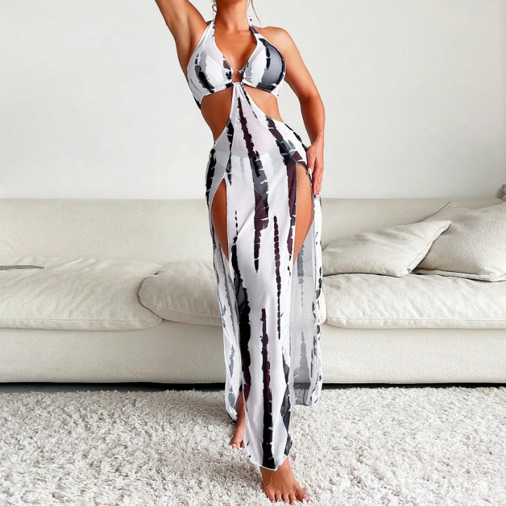 Printed Mesh 3-Piece Bikini Set