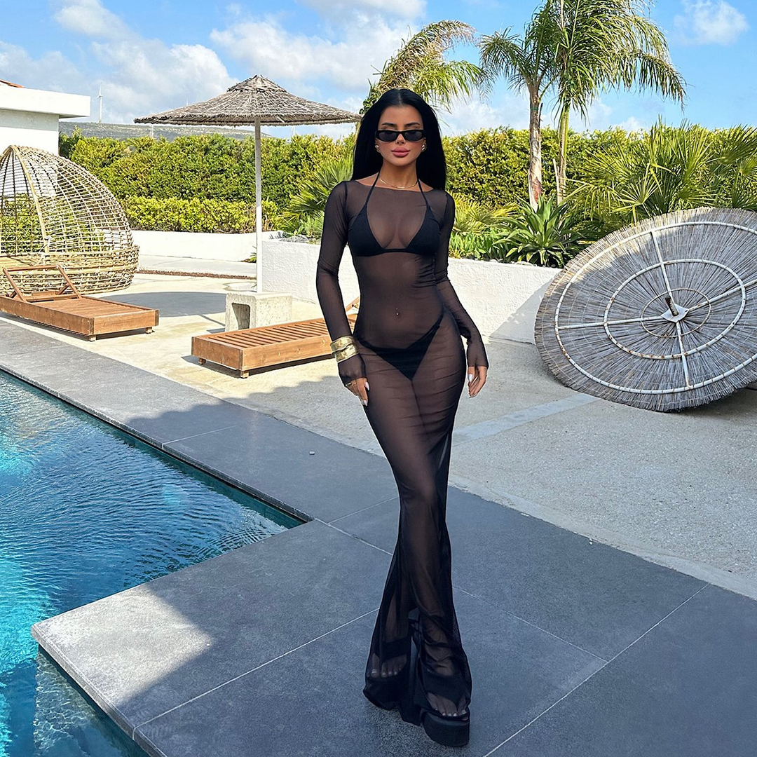 Sheer mesh bodycon maxi dress