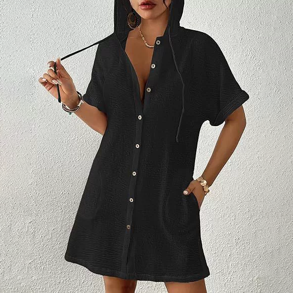 Cotton Gauze Button-Front Shirt Dress