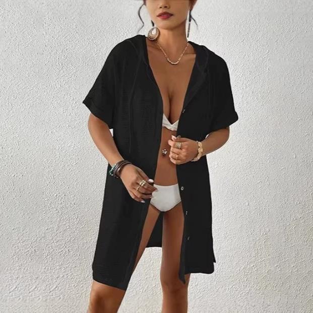 Cotton Gauze Button-Front Shirt Dress