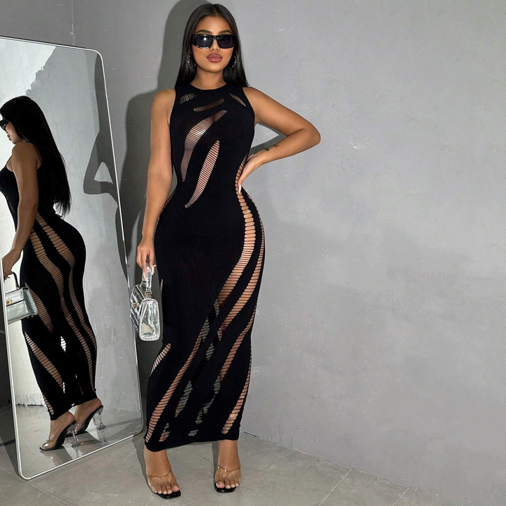 Sheer cutout sleeveless bodycon dress