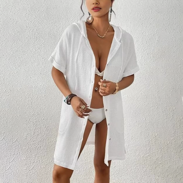 Cotton Gauze Button-Front Shirt Dress