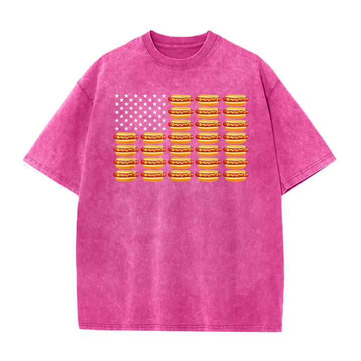 Retro Washed Cotton Hot Dog American Flag T-Shirt