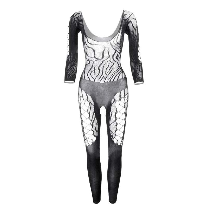 Women’s Sheer Lace Bodystocking – Long Sleeve Cutout Design