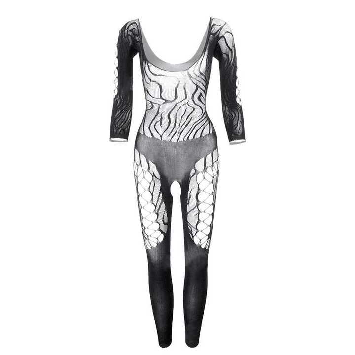 Women’s Sheer Lace Bodystocking – Long Sleeve Cutout Design
