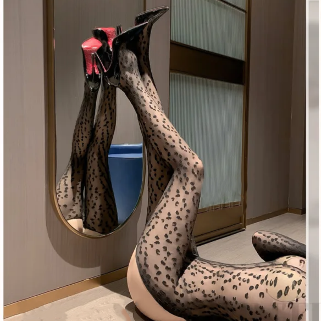 Slim-fitting long-sleeved sexy open-crotch leopard print bodysuit