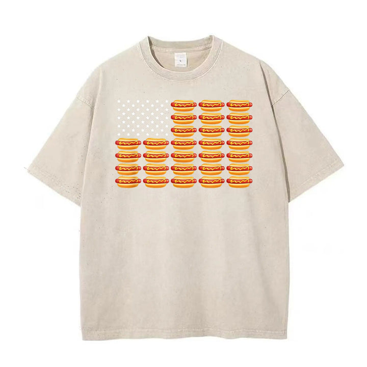Retro Washed Cotton Hot Dog American Flag T-Shirt