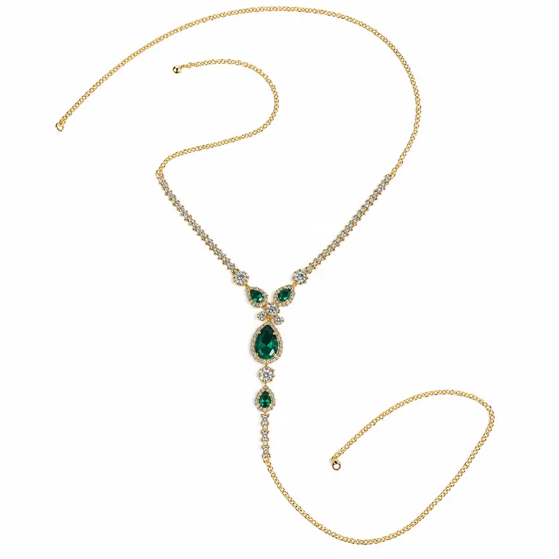 Women’s Zircon Waist Chain – Green Crystal Pendant