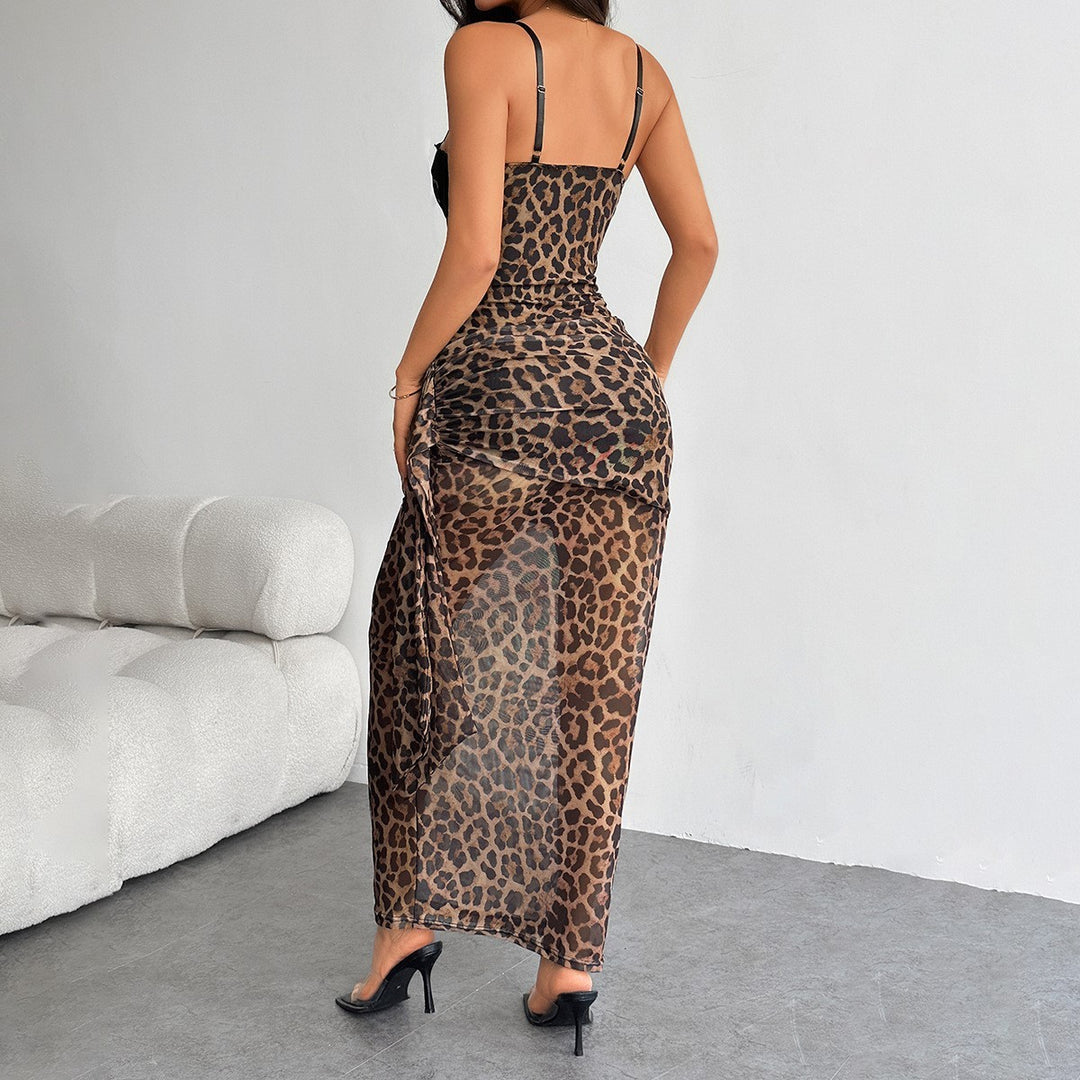Leopard Print Tube Bodycon Maxi Dress