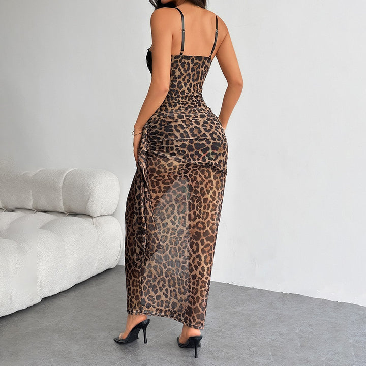Leopard Print Tube Bodycon Maxi Dress