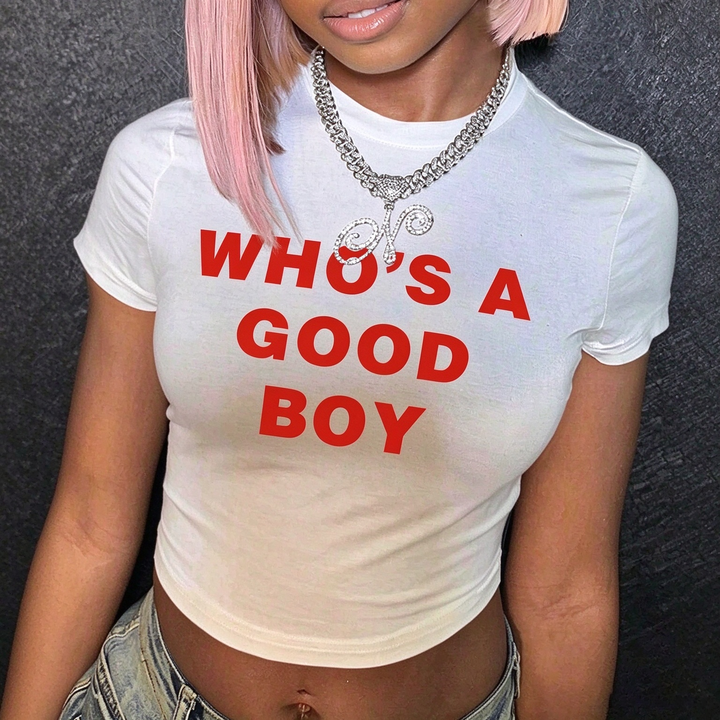 Women’s Letter Print Crop Top – Slim Fit