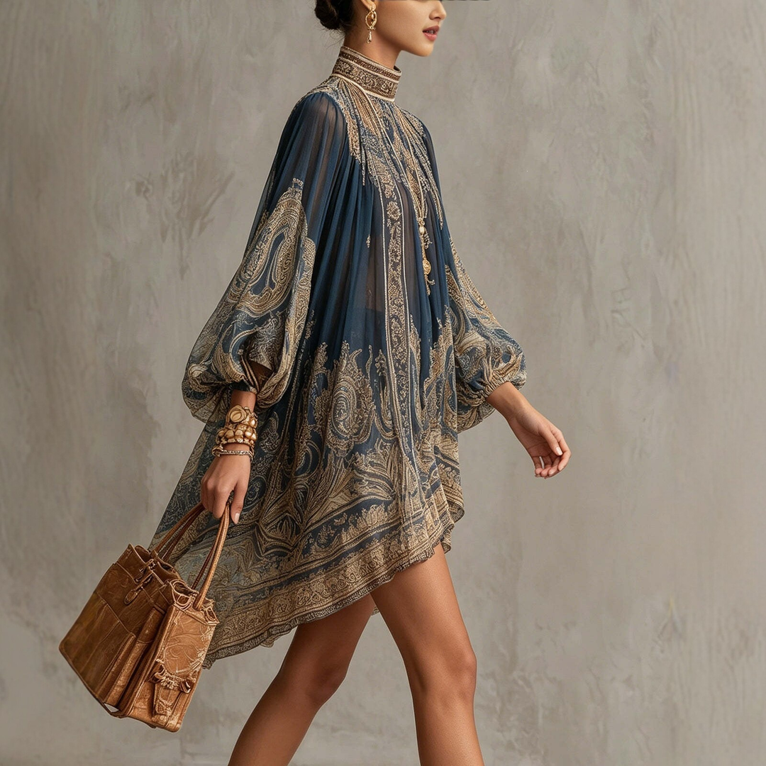 Elegant Baroque Print Chiffon Mini Dress