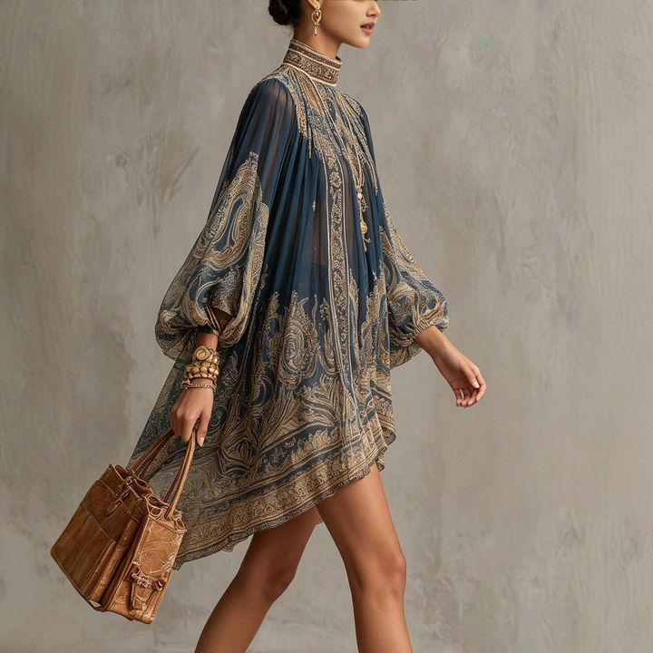 Elegant Baroque Print Chiffon Mini Dress