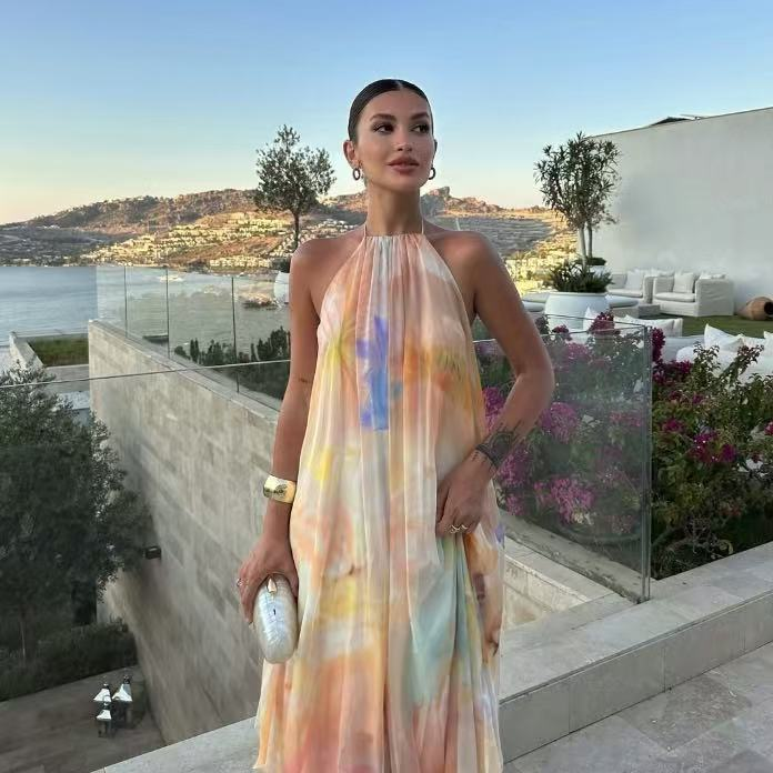 Double Layer Chiffon Tie Dye Maxi Dress