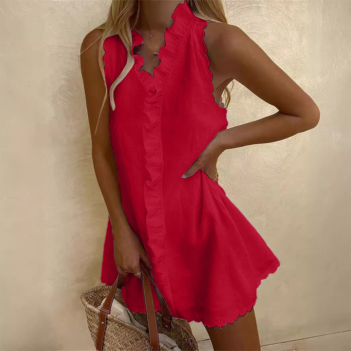 Linen blend ruffled mini dress