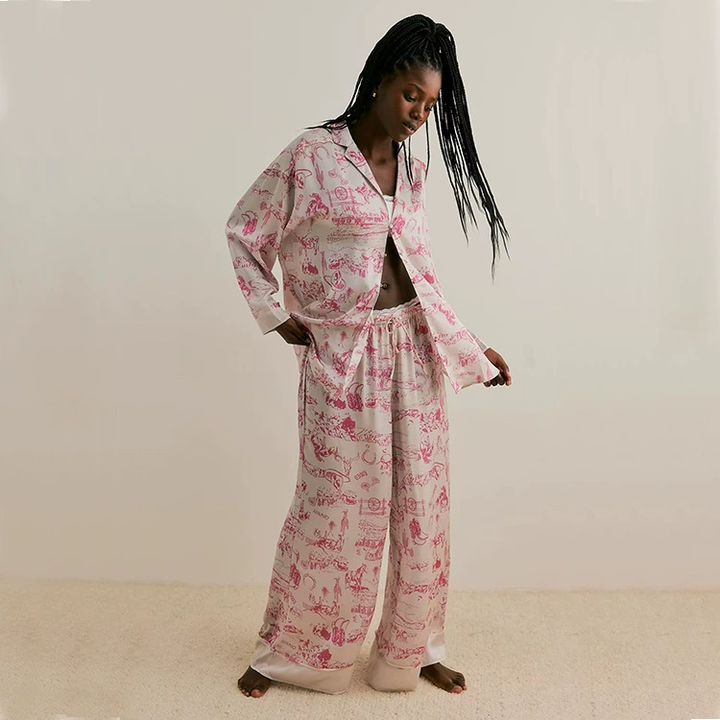 Floral satin loungewear set
