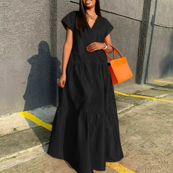 Cotton Blend V-Neck Slit Maxi Dress