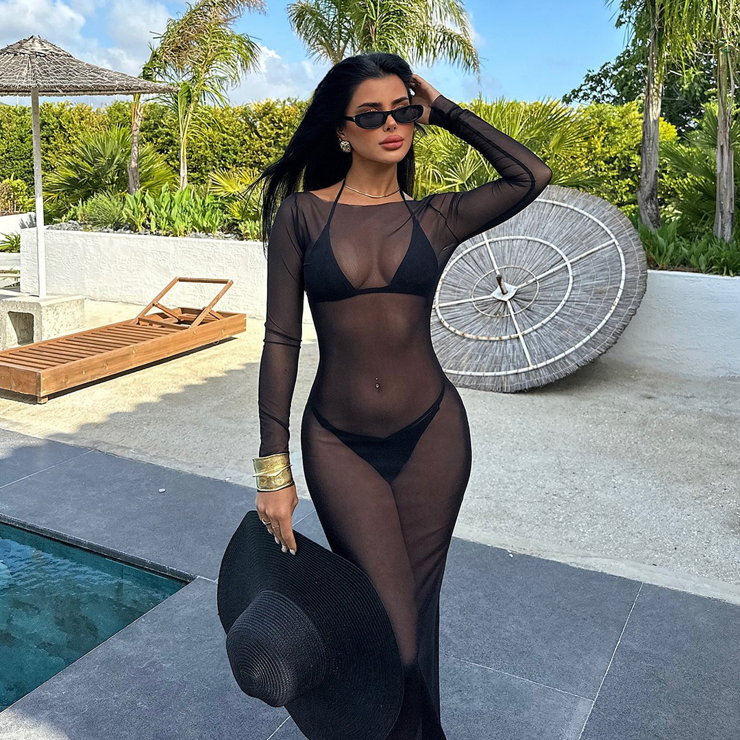Sheer mesh bodycon maxi dress