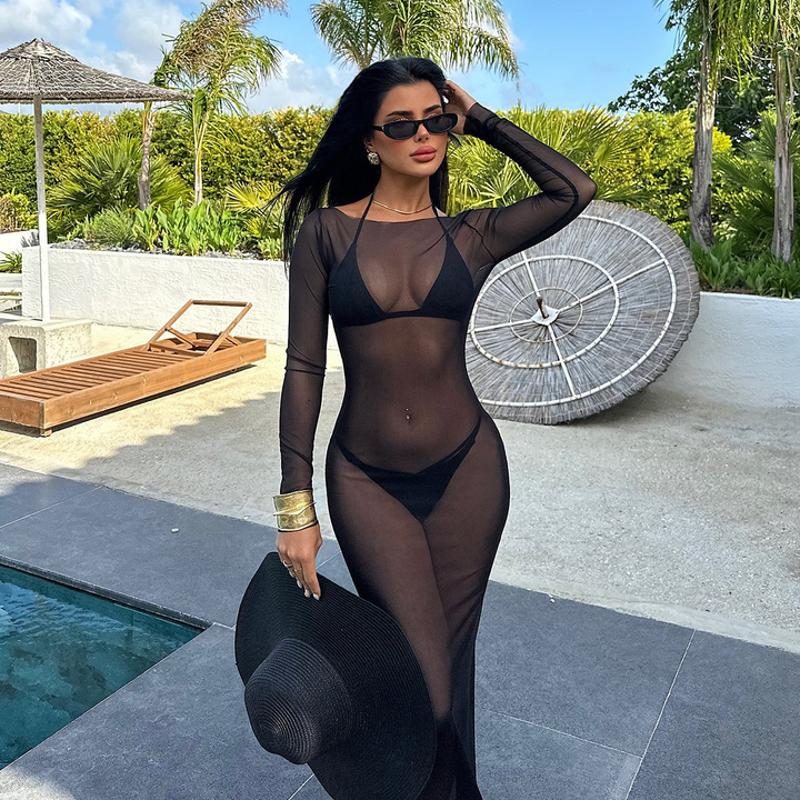 Sheer mesh bodycon maxi dress