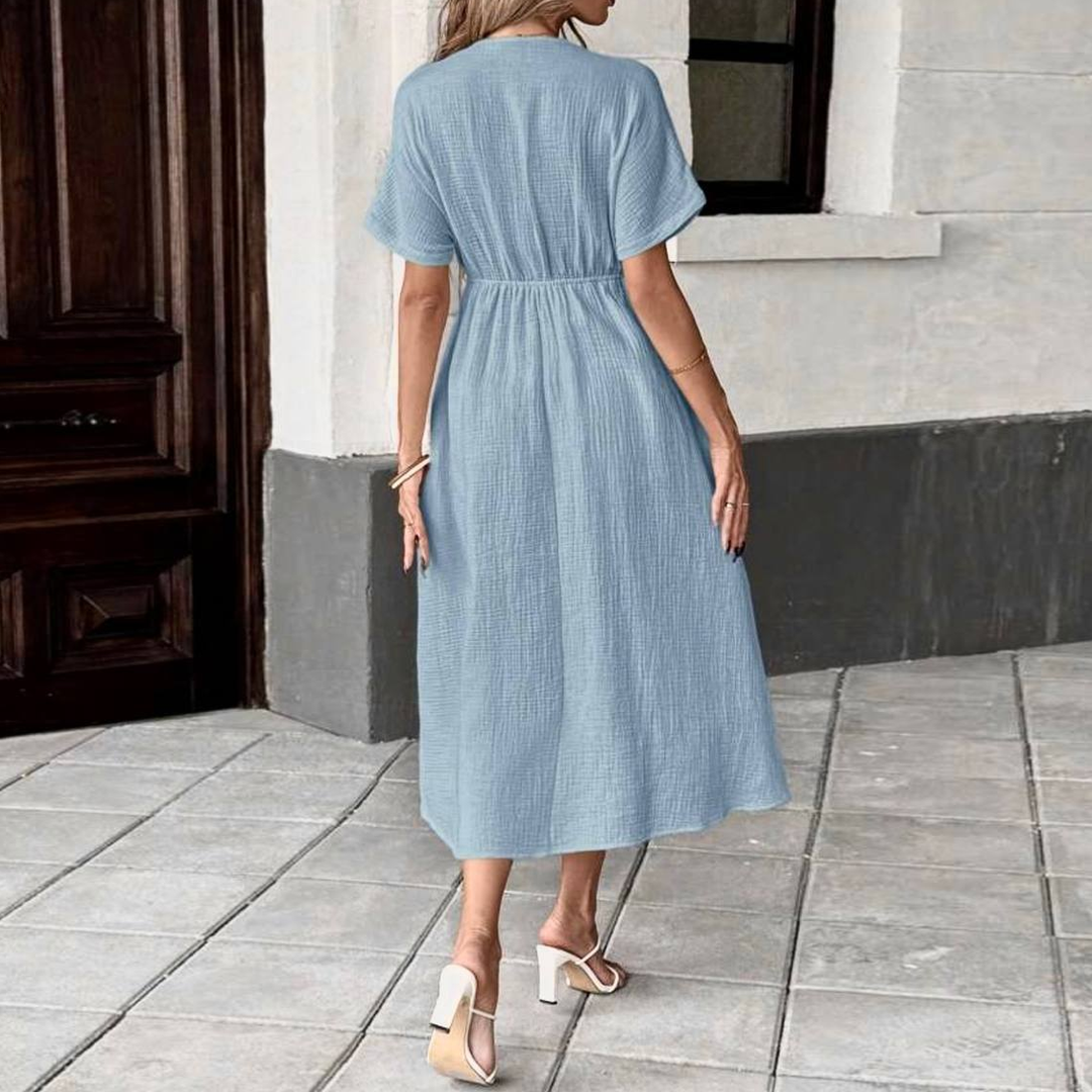 Elegant Cotton Gauze Tie-Front Midi Dress