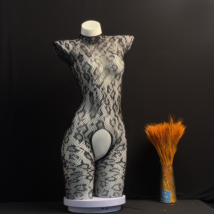 Women’s Leopard Lace Bodystocking – Open Back Design