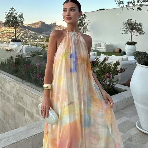 Double Layer Chiffon Tie Dye Maxi Dress