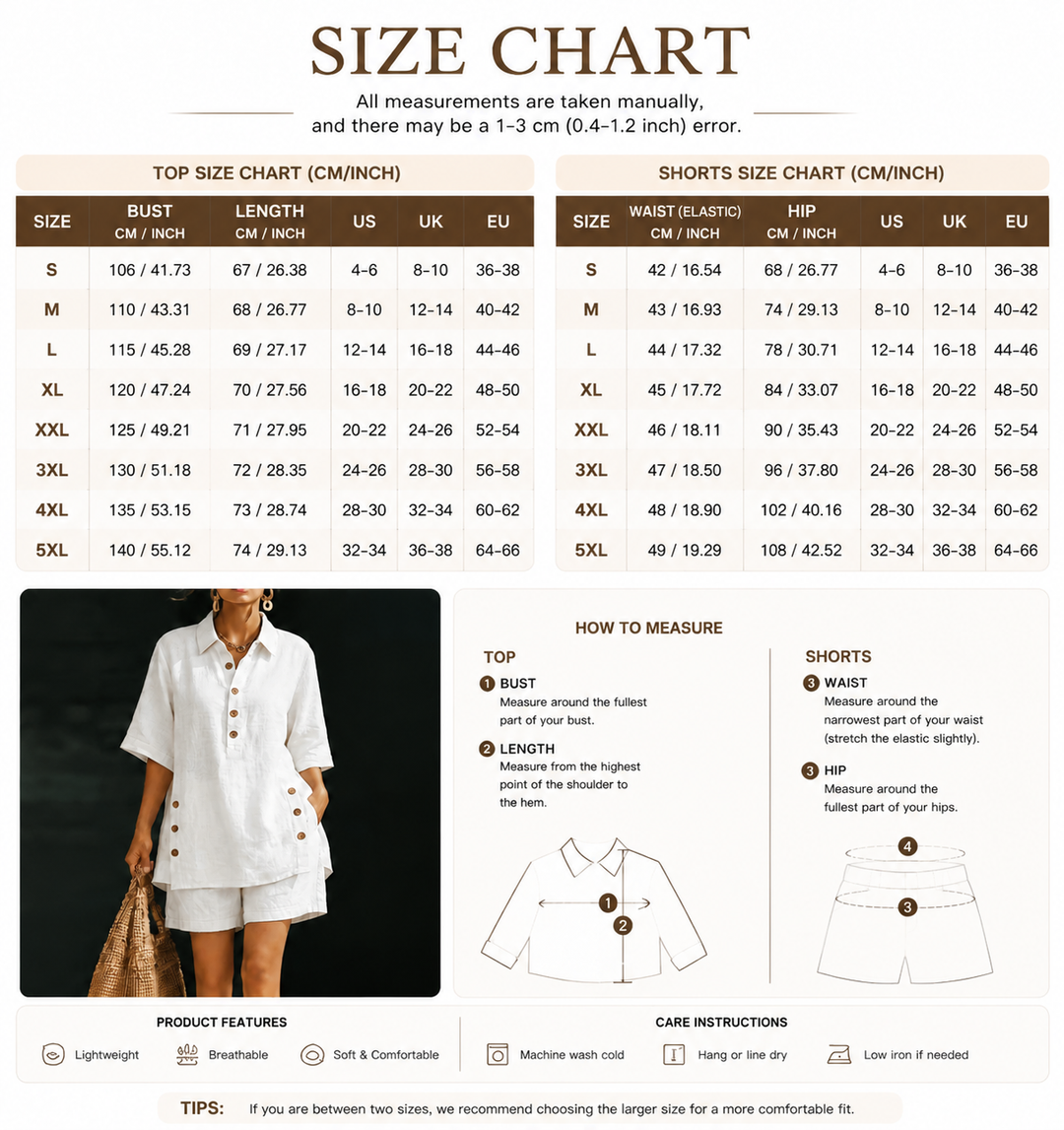 Relaxed Linen Blend Henley Shorts Set