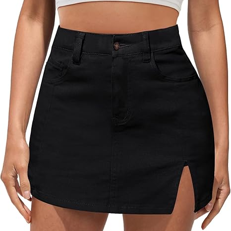 Denim slit mini skirt