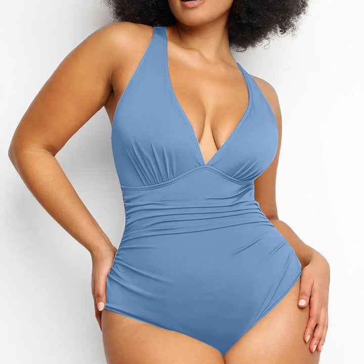 Deep V Cutout Cross-Back One-Piece Swimsuit