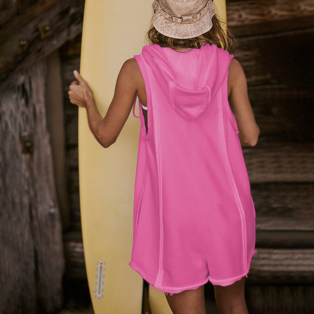 Hooded Zip-Front Sleeveless Jumpsuit