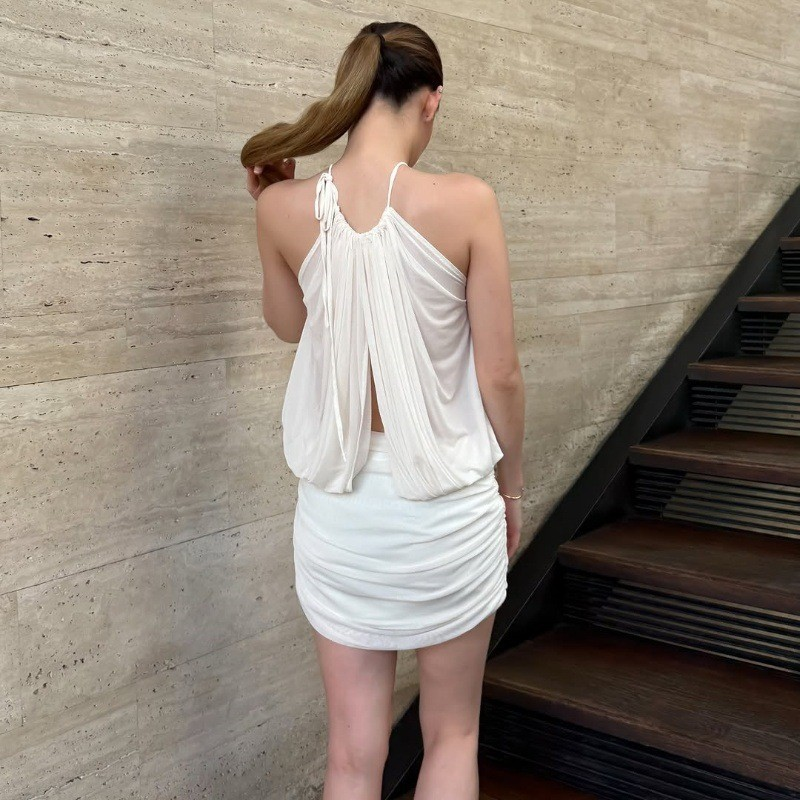 Halter Neck Draped Chiffon Bodycon Mini Dress
