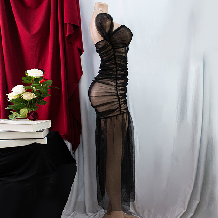 Midnight Allure Sheer Mesh Maxi Dress