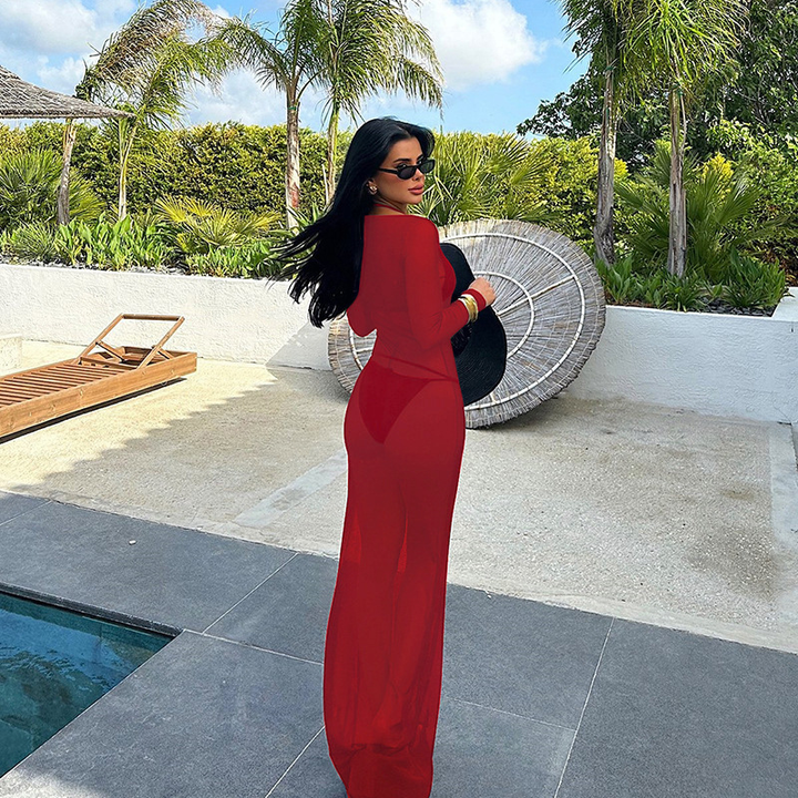 Sheer mesh bodycon maxi dress