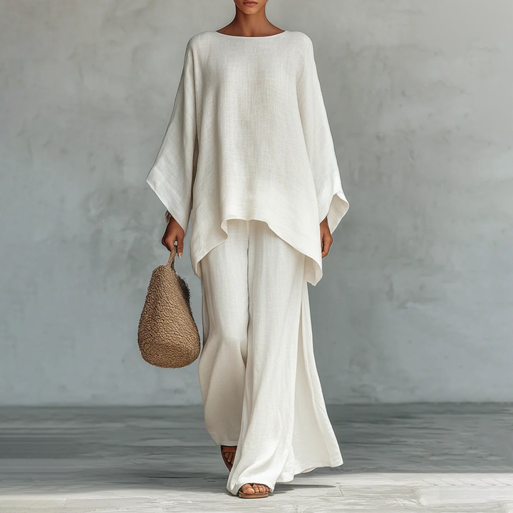 Elegant Linen Blend Top &amp; Wide Leg Pants Set