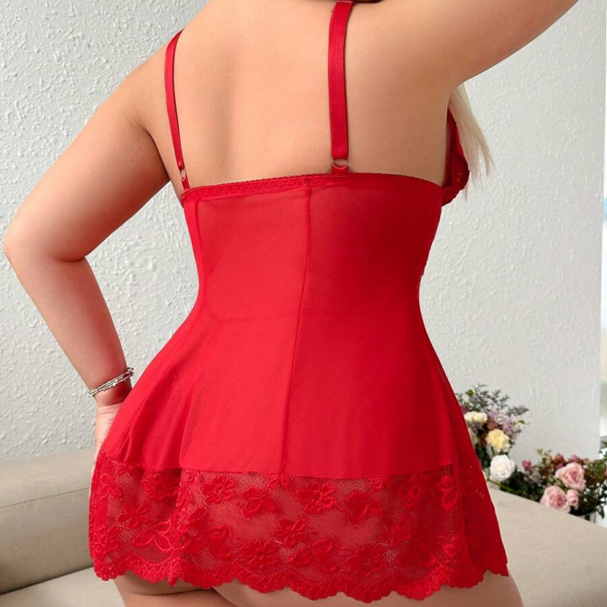 Plus Size Lace Babydoll Lingerie Set – Sheer Design