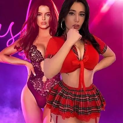 Sexy seductive lace multi-color plaid student uniform