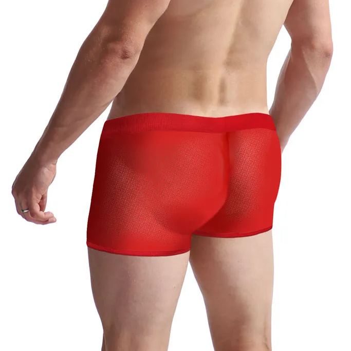 Men's Sexy Mid-Rise Fine Mesh Faux Leather Zipper Boxer Briefs