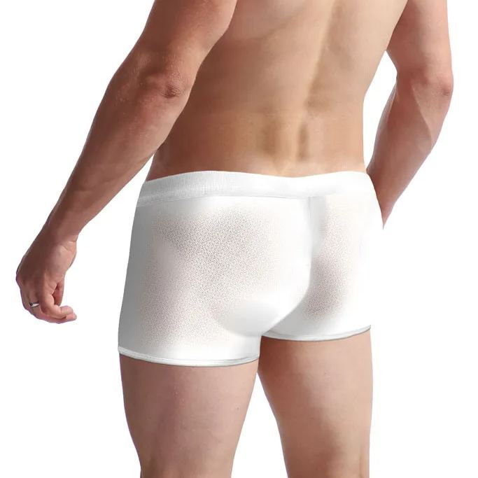 Men's Sexy Mid-Rise Fine Mesh Faux Leather Zipper Boxer Briefs
