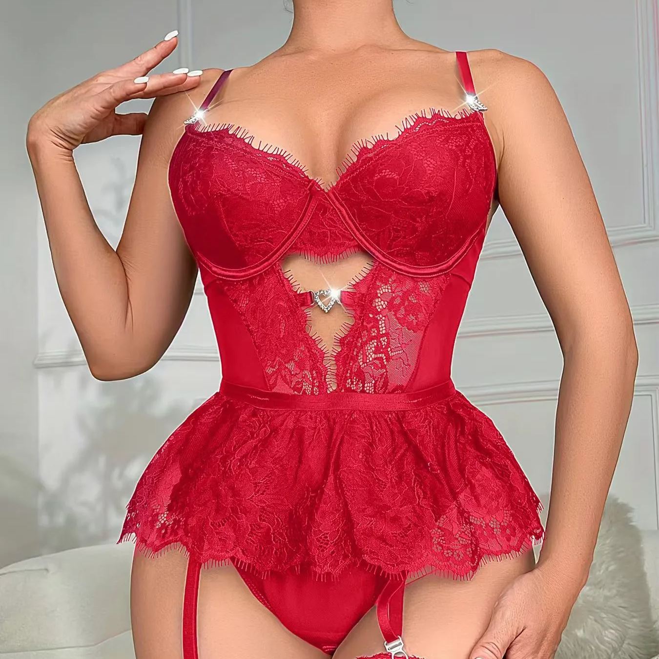 Tempting lace embroidery Valentine's Day passion uniform