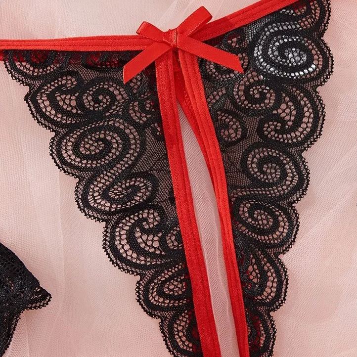 Tempting no-take-off crotchless suit