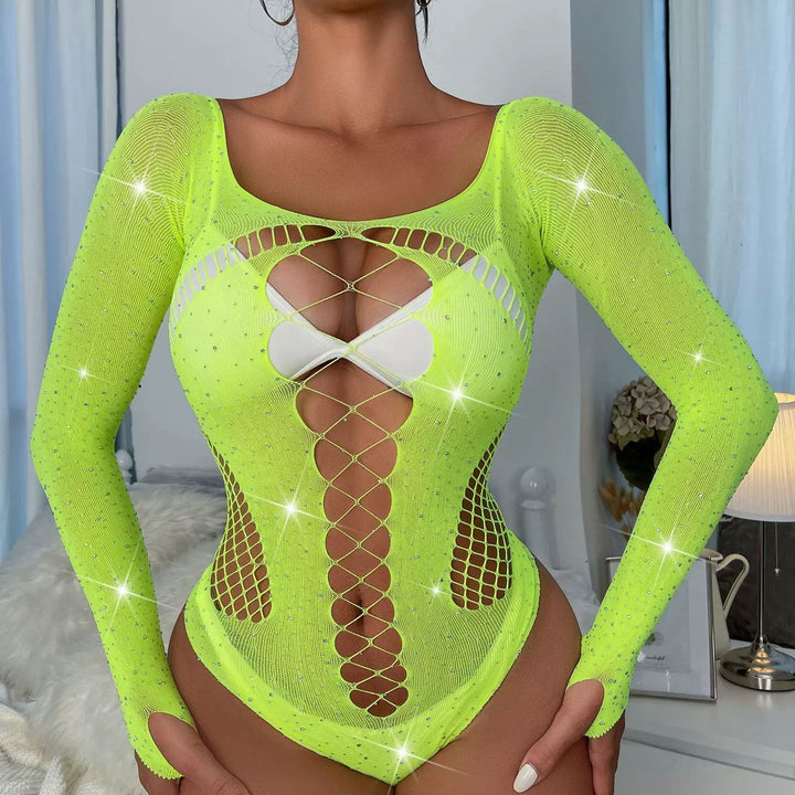 Hot diamond shiny sexy lingerie long sleeve mesh