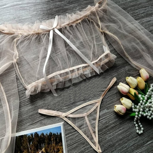 One-shoulder bow two-piece set Japanese girl sexy underwear