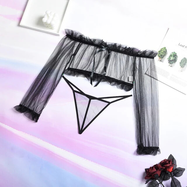 One-shoulder bow two-piece set Japanese girl sexy underwear
