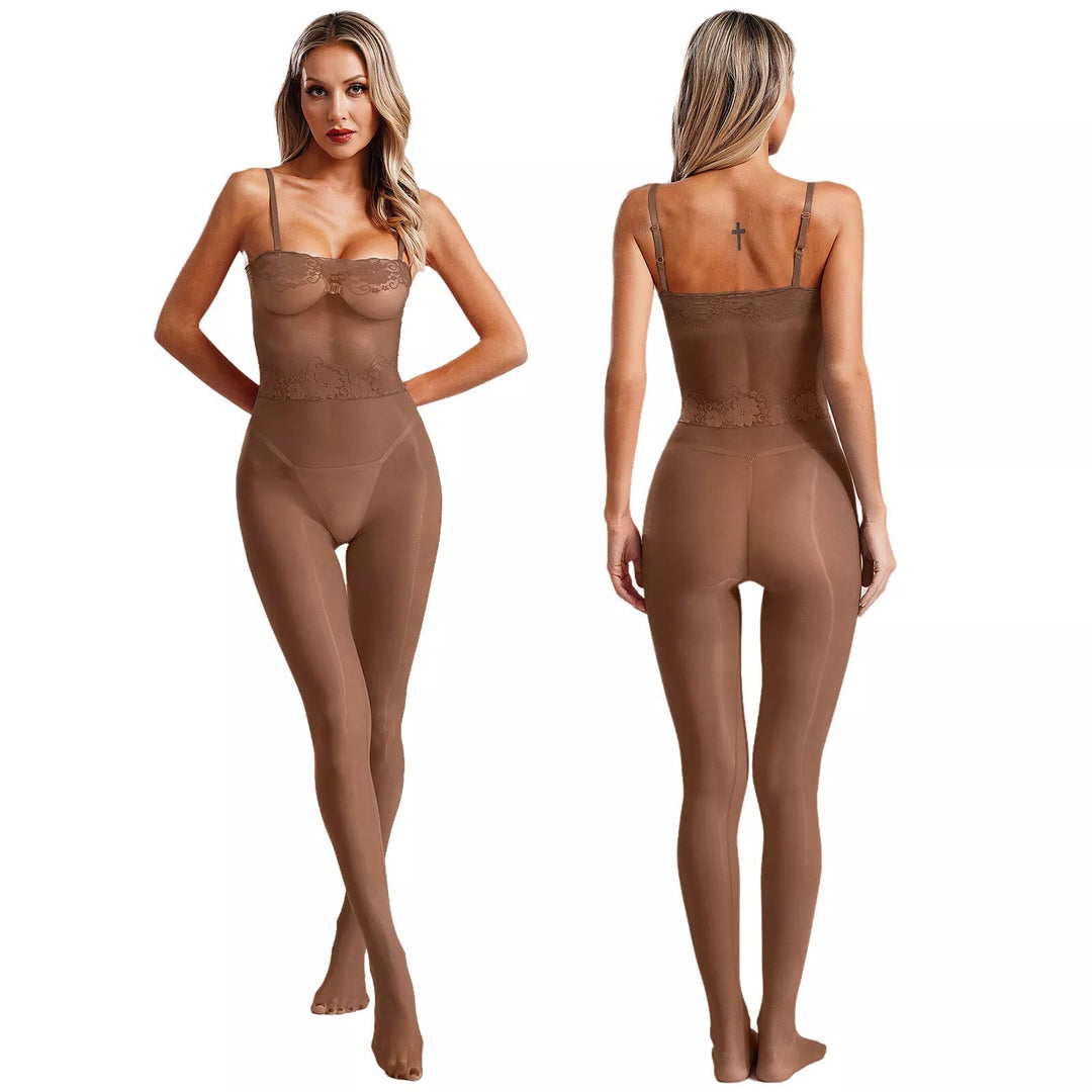 Lace tube top camisole shiny stockings